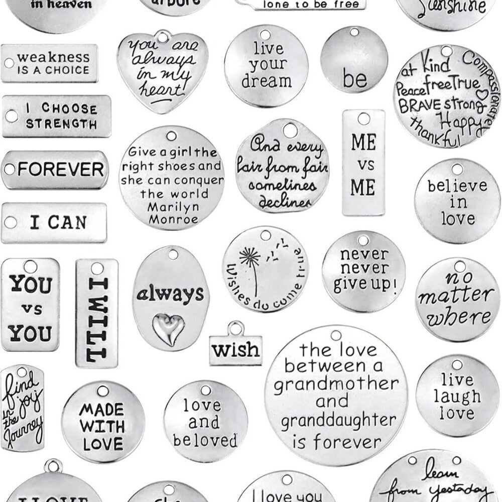 Motivational Charms, Wholesale Bulk Lots Inspirational Message Charm Pendants fo
